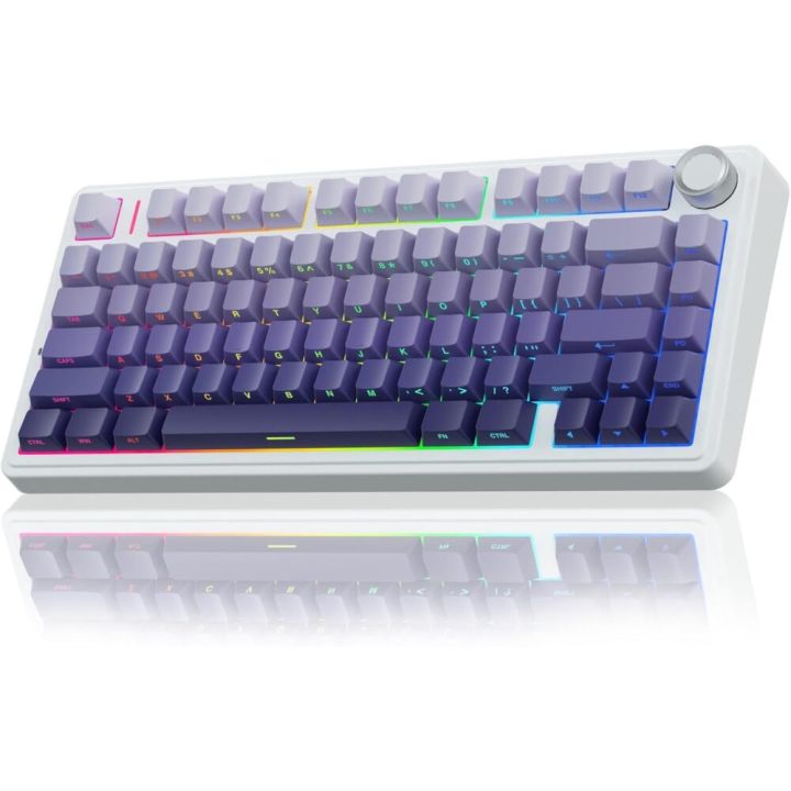 AULA F75 PRO Wireless Mechanical Keyboard,75% Gasket Hot Swappable Custom Keyboard – White Gradient Purple – Star Vector Switch