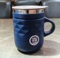 Coffee Mug Creative Cup 400ml Stainless Steel Handle with Lid Milk Tea Mug Home Office Supplies Gift Deep Blue 400ml. 