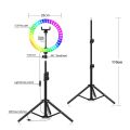RGB LED Soft Ringlight 16 Spectrum 26 cm /10 inches With 7.5ft Metal Tripod Stand And Mobile Holder Black. 