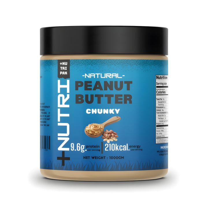 NUTRIPAK Natural Peanut Butter Chunky | High Protein | No Sugar | 1kg Jar