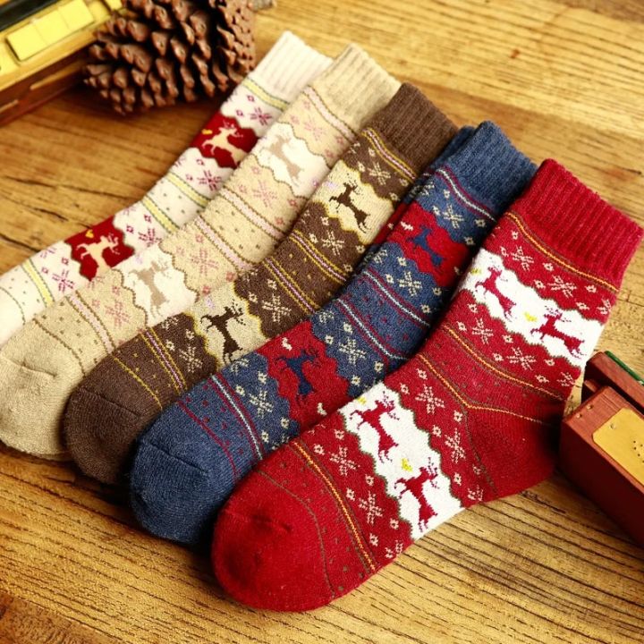 【Top mobile】1 Pair Women Christmas Socks Kinted Socks Xmas Deer Socks For Girl New Year Christmas Gift 2021 New