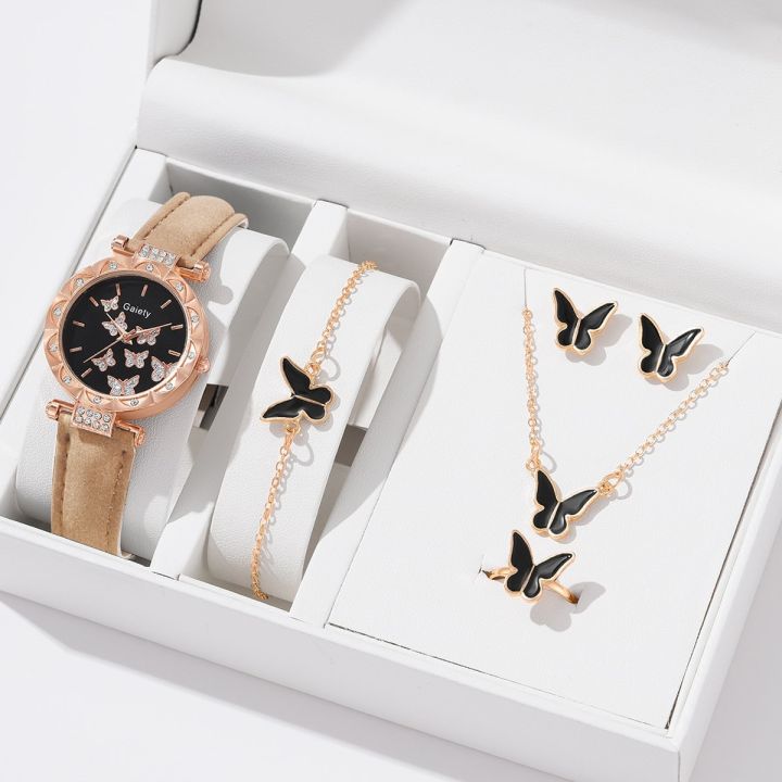 【shenggangshangmao001】（NEW）mall New design Cute 6pcs Butterfly Set Watches Women Watch For Girls Luxury Stylish Watch