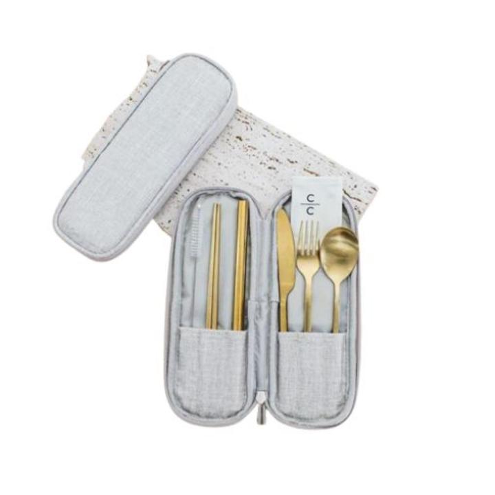 Portable Gold Cutlery Set 7 Pieces