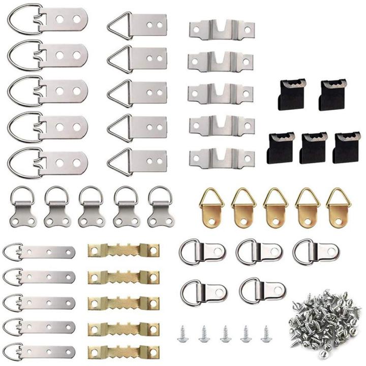 140 Pcs Photo Frame Hanging Hooks Kit, 9 Models Picture Hanger Hooks with Screws for Office Family Photo Picture Painting Hanging Assorted Types