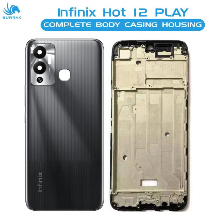 Infinix Hot 12 Play Housing Middle Frame With Side Button and Camera Lens Complete Body Casing Replacement For Hot 12 Play - Black