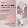 LED light makeup mirror foldable makeup small pocket mirror for women's luminous effect pink white mini mirror. 