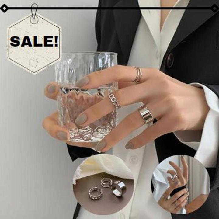 3Pcs/set Korean Adjustable Silver Ring Set Simple Hip-hop Punk Cool Ring Set Fashion Women Jewelry Accessories, Jewellery for Women, Rinngs for Girls,Rings for women,Party or Casual wear