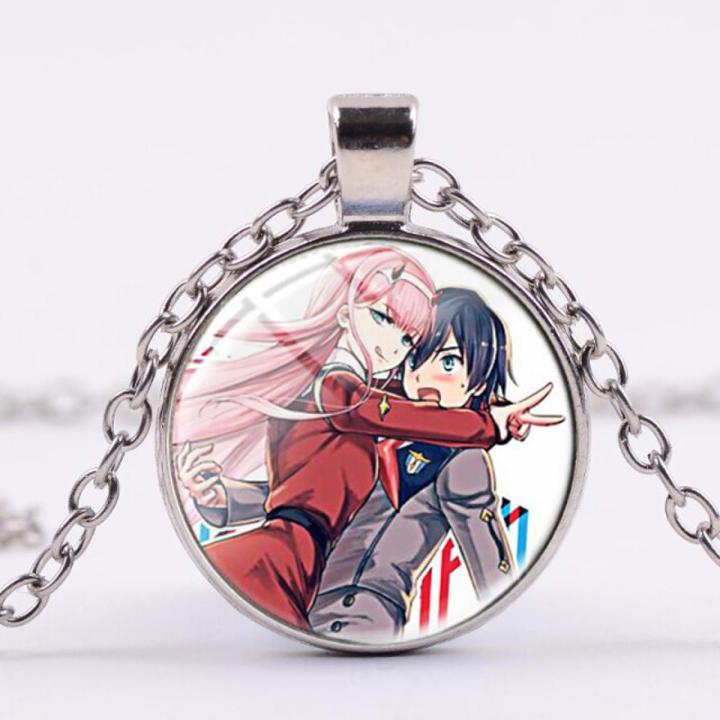 Funny Darling In The Franxx Necklace Zero Two Cartoon Figure Glass Pendant Handmade Girls Cosplay Necklaces