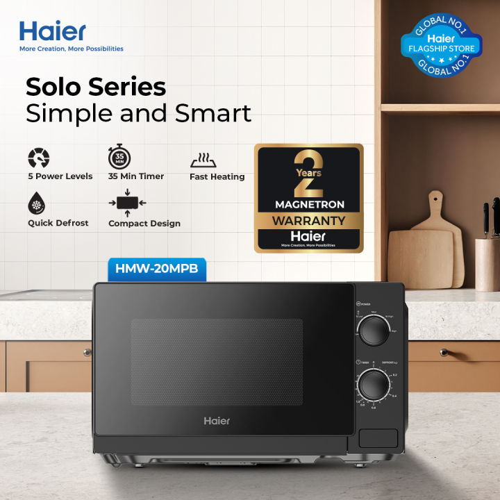 Haier 20 L/ Solo Series / HMW-20MPB ( Mechanical Rotary Controls +5 Power Levels + Speed and Weight Defrost ) / Microwave Oven/ Haier Warranty