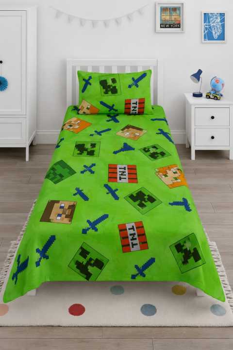 Kids%20Single%20Bed%20Sheet%20with%20pillow%20case%20-%20Minecraft%20Design,%20100%25%20Soft%20Cotton%20Fabric,%20Cool%20Fabric,%202X%20Pillow%20covers%20-%20Image%202