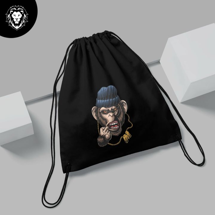 Monkey%20gangster%20head%20Black%20Drawstring%20Bag%20For%20(Boys%20&%20girls)%20-%20Image%202