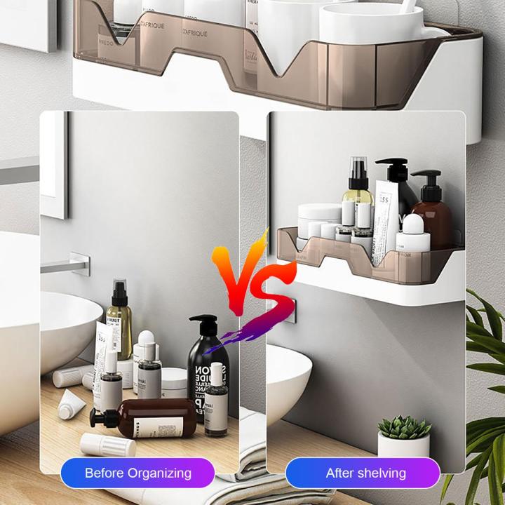 Bathroom Floating Shelves Wall-mounted - Hole-free No Drilling Design Rack Kitchen Novel Kitchen Accessories Storage Organizer