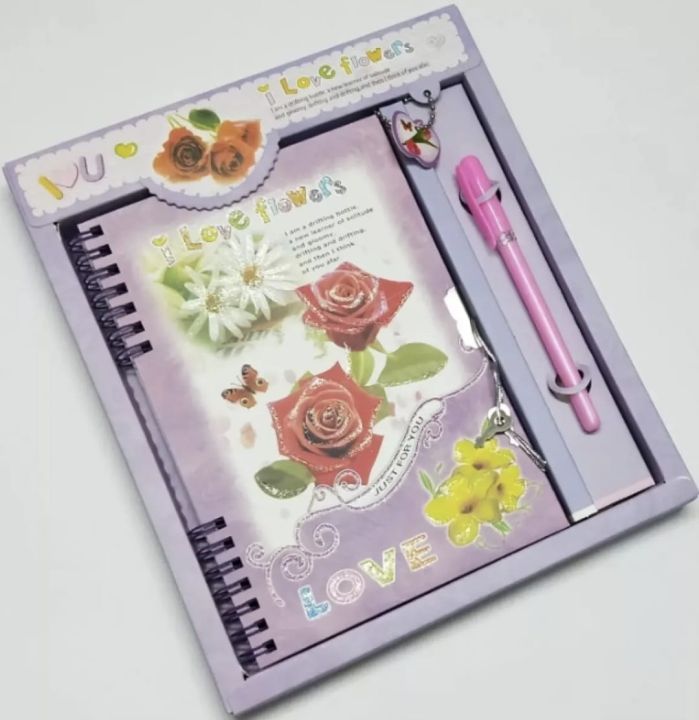 A-S  Spiral Binding Fancy Lock Diary Medium size with box Pages 62