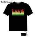Sound Activated Light Up Flashing Rock Disco Equalizer Short Sleeve LED T-Shirt. 