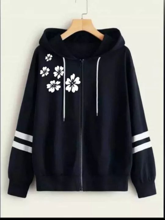 New%20Black%20Side%20Flower%20Sleeves%20Stripe%20Printed%20Hoodie%20Zipper%20For%20Girls%20and%20Women%20-%20Image%203