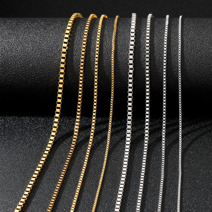 KISSWIFE Wholesale High Quality Hip Hop 1.5mm 2mm 2.4mm 3mm 316L Gold Plated Stainless Steel Box Chain Necklace Men Women 45cm