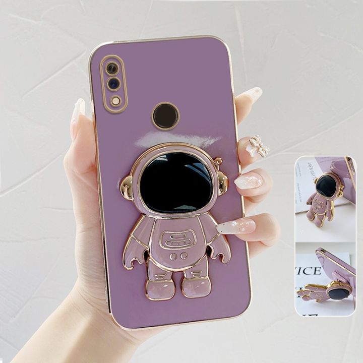 FELMYST Astronaut Case For OPPO Realme 3 Pro 3D NASA POP Folding Stand Holder Mobile Phone Casing Girl Boy Luxury Plating Square Soft Shockproof Cover Accessories