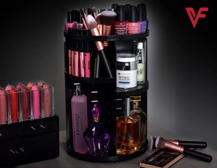Cosmetics%20Makeup%20Organizer%203D%20Rotating%20360%20Degree%20Spinning%20Moving%20Make%20up%20Storage%20Rack%20Adjustable%20Assembly%20Skin%20Care%20Holder%20Bathroom%20Display%20Case%20Non%20Breakable%20Black%20Plastic%20Dresser%20Lipstick%20Skin%20Care%20Products%20Caddy%20Shelf%20-%20Image%204