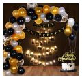 Beautiful Theme of Happy Anniversary Card Banner with Combo of '30'Pcs Latex Balloons '5' Confetti Balloons & Golden Fairy Light (21 Feet) for Anniversary Party Decorations. 