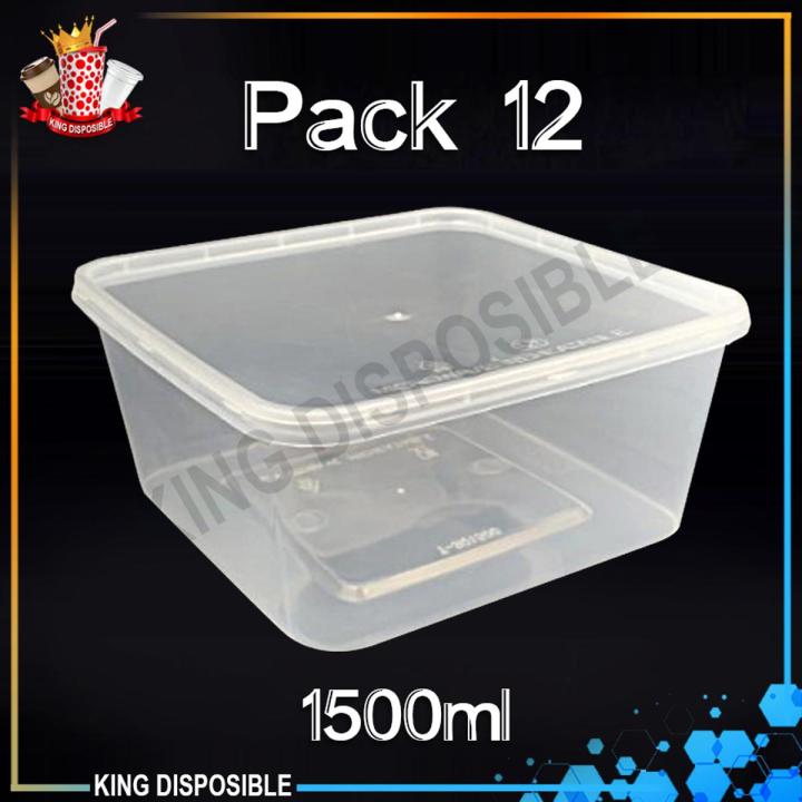 Disposable Food Storage Boxes - Clear Transparent Plastic 1500ml