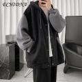 ECHIDNA Couple Coat Single Breasted Drawstring Hood Sweatshirt Coat. 