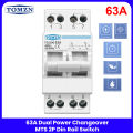 TOMZN 63A Dual Power Changeover Switch – 2P MTS Din Rail Type  Input | 400V AC Manual Transfer Switch breaker type changeover. 