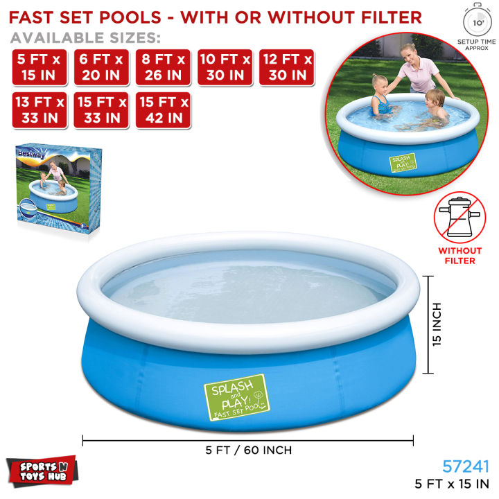 Bestway Inflatable Fast Set Swimming Pools Collection: Water Fun Indoor & Outdoor Picnic With Family Fast, Easy & Simple to Assemble, Water Splash Pool Party, Filter or Non Filter Pool Kids Water Game Swim Play Bath Pool & Swimming Pool For Kids & Adults