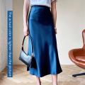 Satin Silk A-line Midi Skirt for Women, High Waist, Summer Korean Style. 