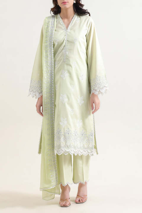 Saya Unstitched Solid Embroidered Cambric 3 Piece Suit For Women - Unstitched Fabric For Women - Chiffon Dupatta - Summer 2026