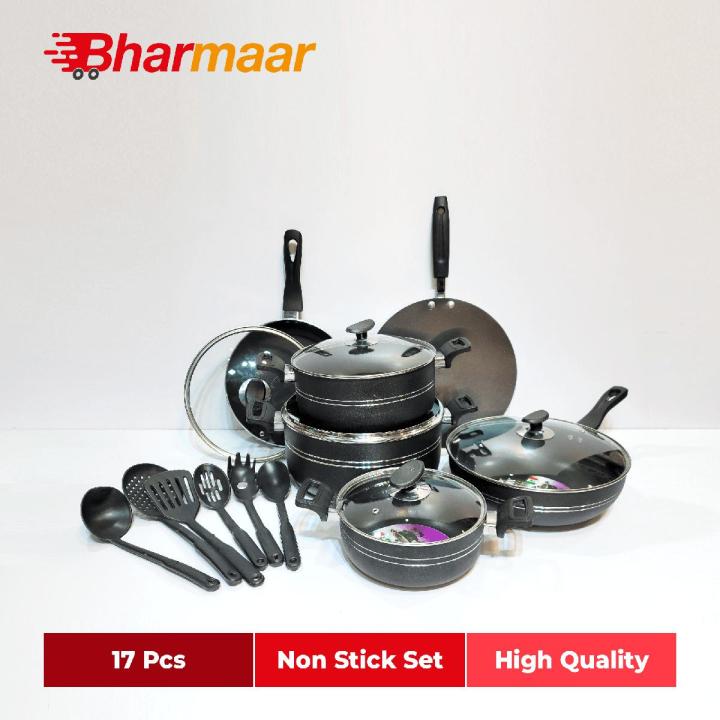 Non Stick Set - 17 Pcs - Cookware Set - All Item Set - Kitchen Set - Black and Red