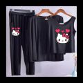 Women's Hello Kitty Printed Lounge Wear Night Suit - 3 Piece Set. 