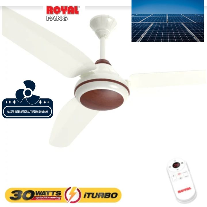 Royal Fan Ceiling 56 inch i Turbo 30 Watt Inverter Divine Model Off White Dark Wood Colour Pure Copper Wire
