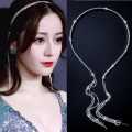 Gold Silver Colour Diamond Shining Luxury Alloy Rhinestone Hairband For Women Long Chain Tassel Bands Crystal Headband Wedding Hair Band Accessories. 