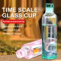 550/1000ml Large Capacity Glass Bottle with Time Marker & Leak-Proof Cover | Water Bottle for Drinks. 