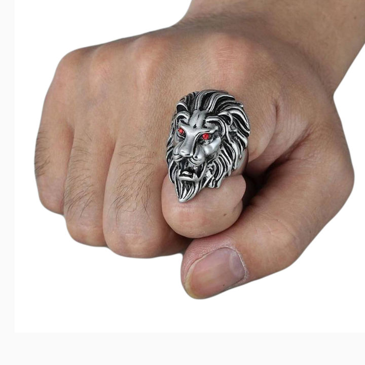Silver mini lion head punk biker ring for kids men and women