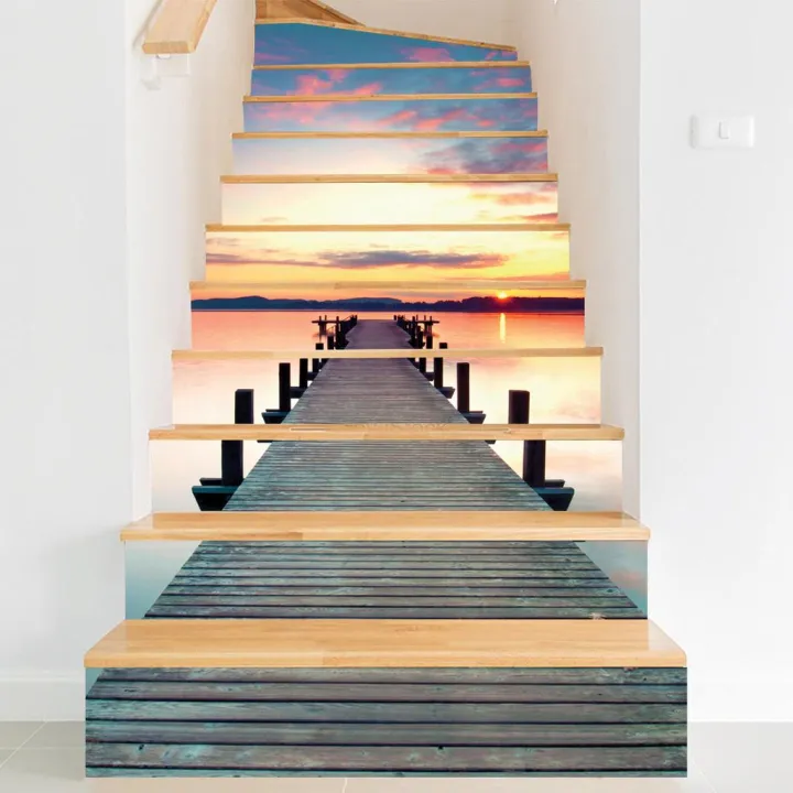 12Pcs Self-Stick Stair Riser Staircase Sticker Scenic Mural Decal ...