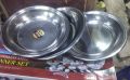 3 Pcs Round Deep Plates Steel Tasra 9 inches 90ml. 