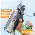 Cille 2000ml Motivational Water Bottle With Double Straw, 2L Drinking Water Bottle With Double Mouth For Girls And Gym With Handle, Portable Water Bottle For School, Outdoor Sports, BPA Free Grade Plastic Leak Proof Travel Water Bottles. 
