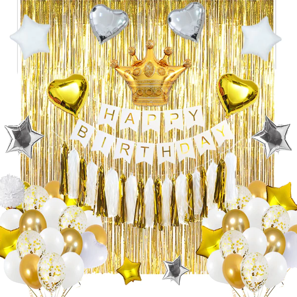 Unik  141 pcs White and Gold happy birthday decoration set  happy birthday banner happy birthday balloons birthday decoration birthday decoration items party decorations birthday accessories theme