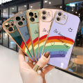 Luxury 6D Plating Case for Huawei Mate 20 Smile Rainbow Lover Heart Side Pattern Back Cover Soft Silicone Square Frame Shiny Bling Phone Cases + Free Lanyard. 