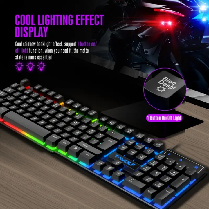 WOLF T20 Gaming Keyboard – Wired Backlit Computer Keyboard with RGB ...