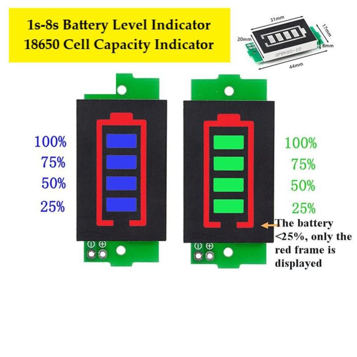 1/2/3/4/5/6/7/8S Lithium Battery Capacity Indicator Module Blue Green Display Electric Vehicle Battery Power Tester 3.7V Li-ion Battery 18650 Cell