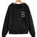 Black Heart Print Fleece Hoodie for Girls and Women Winter Wear. 