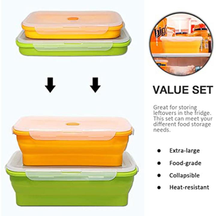 OSUM Silicone Portable Small & Medium Lunch Box Food Storage Container with Lids Best for Child School, Traveling, Fridge & Microwave Storage with two Spoons