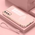 VIVO V2043 V2032 V2026 V2029 V2027 V2052 V2038 V2042 V2054 V2037 V2048 1935 1938 1901 1902 1904 1906 Luxury Square Edges Plating Back TPU Soft Phone Case with Lanyard Glossy Casing. 