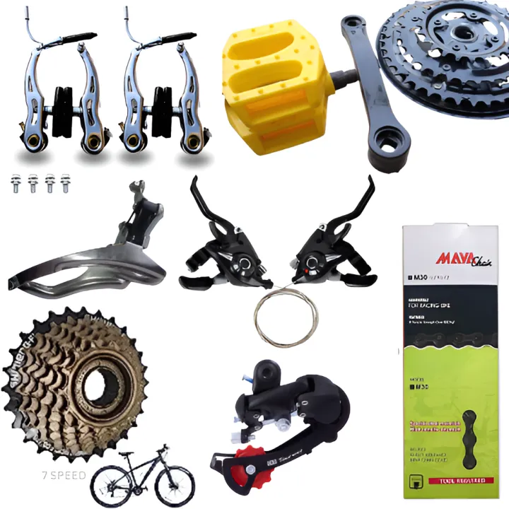 Complete Bicycle Gear Set 21speed Total 8 Parts Including Chain wheel Set Candy Brakes Gear Shifter