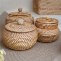 Rattan Round Basket with Lid, Rattan Storage Basket with Lid, Fruit Snacks Basket for Table Shelf. 