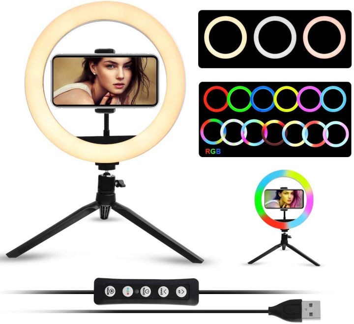 MJ26%20RGB%20LED%20Ring%20Light%20(%2026cm%20)10-inch%20RGB%20LED%20Ring%20Light%20with%20Phone%20Clip%20-%20Beauty%20Phone%20Video%20%20Fill%20Light%20-%20Image%203