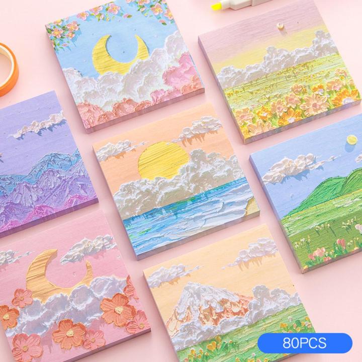 Oil Painting Sticky Memo Pad 80sheets Colored Notepad Sticky Notes Office School