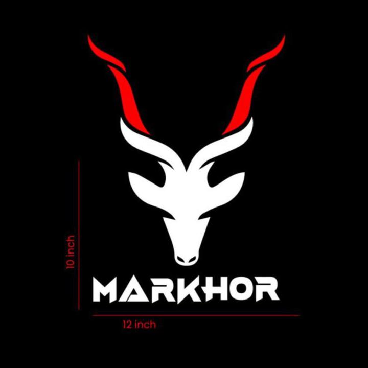 WallsArtstore Markhor sticker for car back mirror (12x10 inch) White & Red color Markhor Sticker for car back